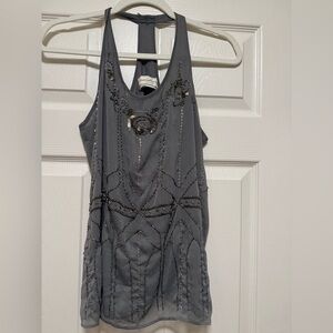 Abercrombie & Fitch Gray Sequins Razor back Tank with Embellishments